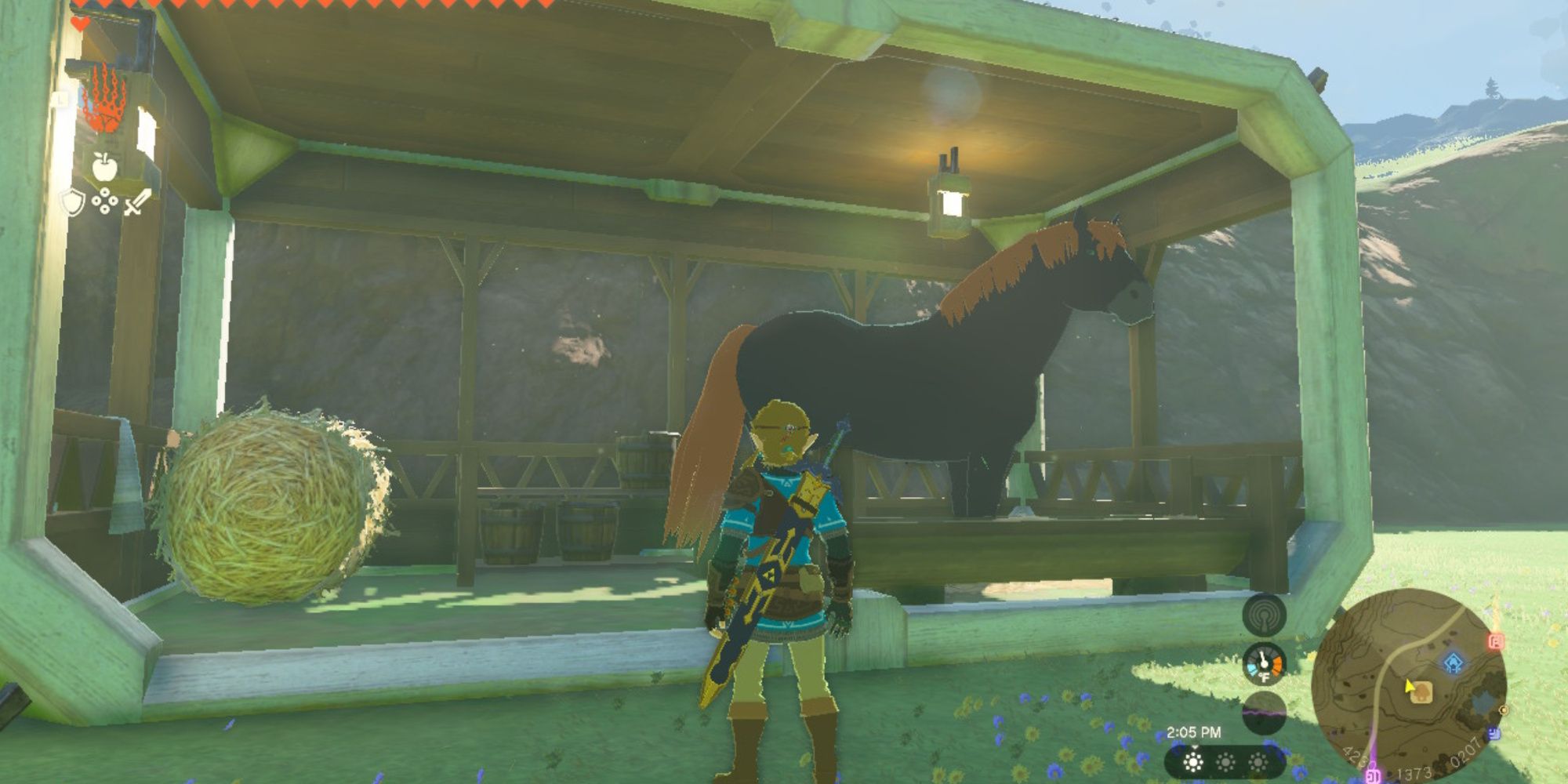the legend of zelda tears of the kingdom the paddock outside of link's house with ganon's horse inside of it