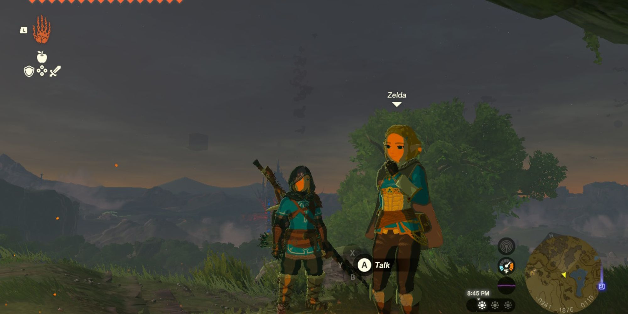 The Legend of Zelda: Tears of the Kingdom: Infantrymen of the Ega Clan disguised as Zelda on the Great Plateau near the Temple of Resurrection