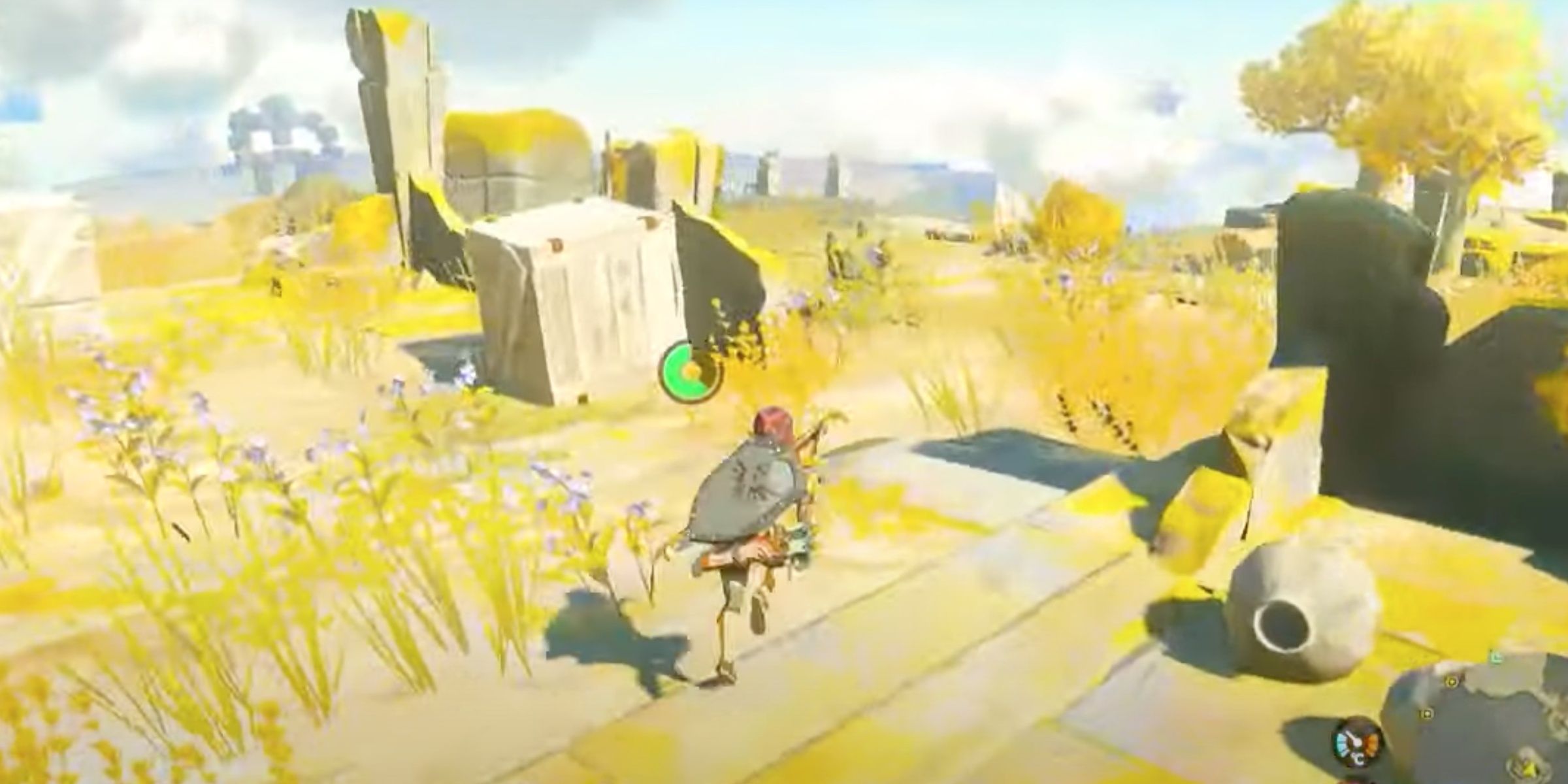 In The Legend of Zelda: Kingdom of Tears, Link is running with a Construct in the distance.