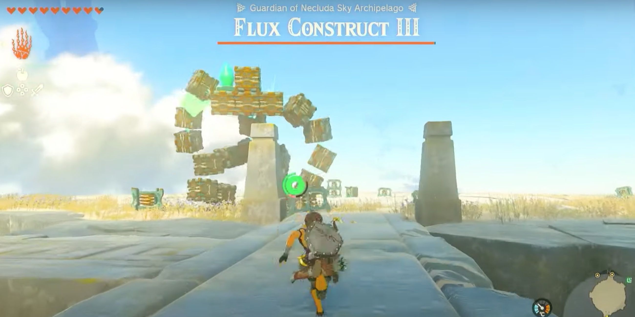Link approaches Flux Construct 3 for battle in The Legend of Zelda: Tears of the Kingdom.