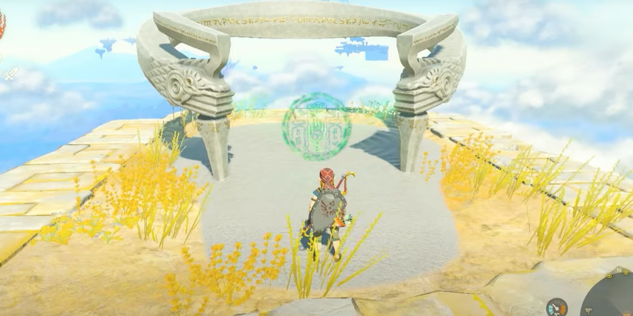 In The Legend of Zelda: Kingdom of Tears, Link stands in front of the Kuma Mine shrine.