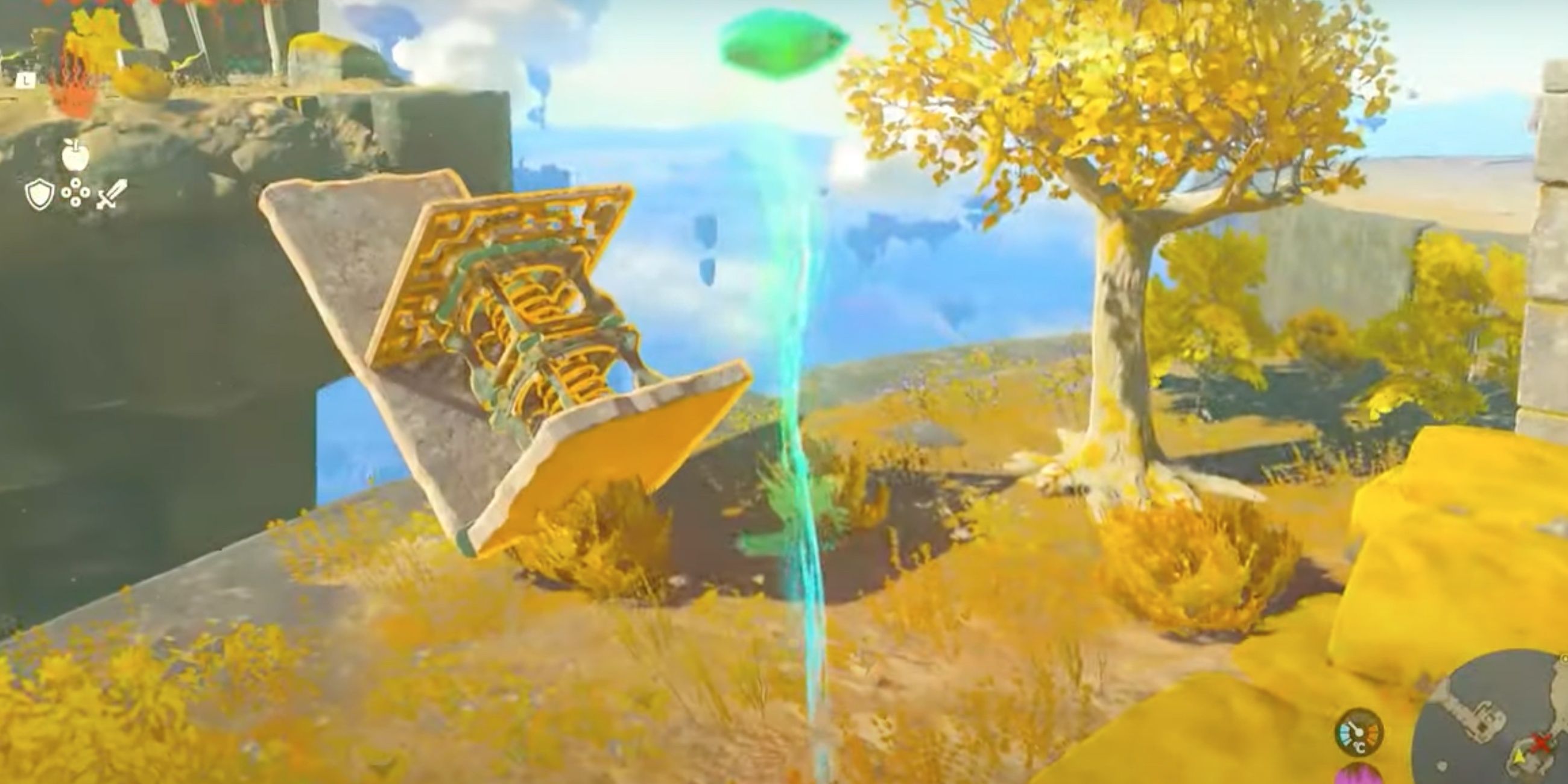 Link prepares to shoot crystals using a launcher in The Legend of Zelda: Kingdom of Tears.