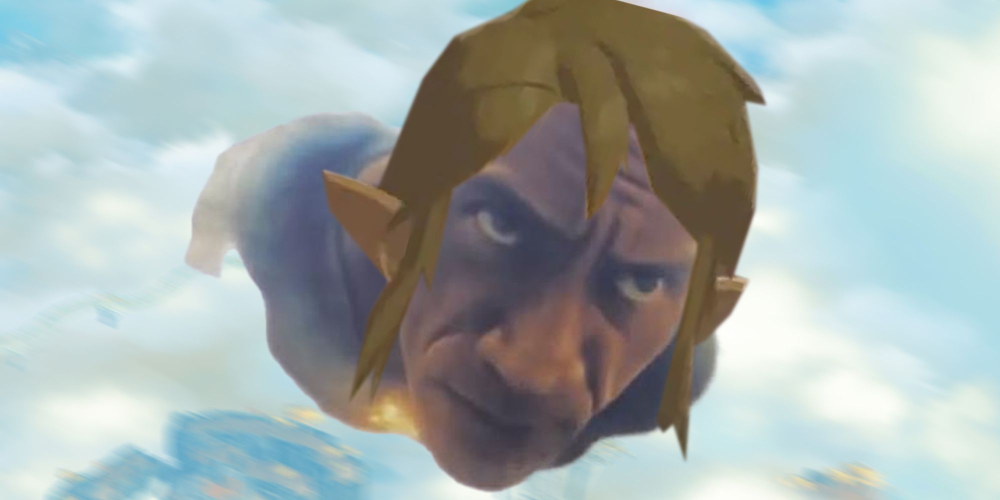 Black Adam flying with Link's hair