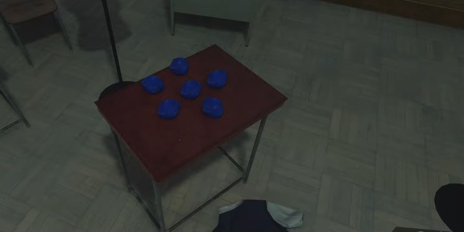 The six Blue Stones placed on the table in Ghostwire Tokyo.