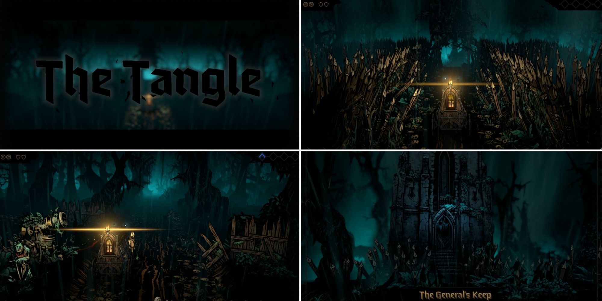 Four screenshots of The Tangle in Darkest Dungeon 2
