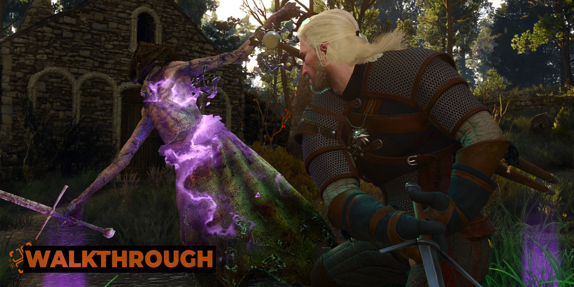 A screenshot of Geralt fighting a specter while wearing a full set of Viper School equipment