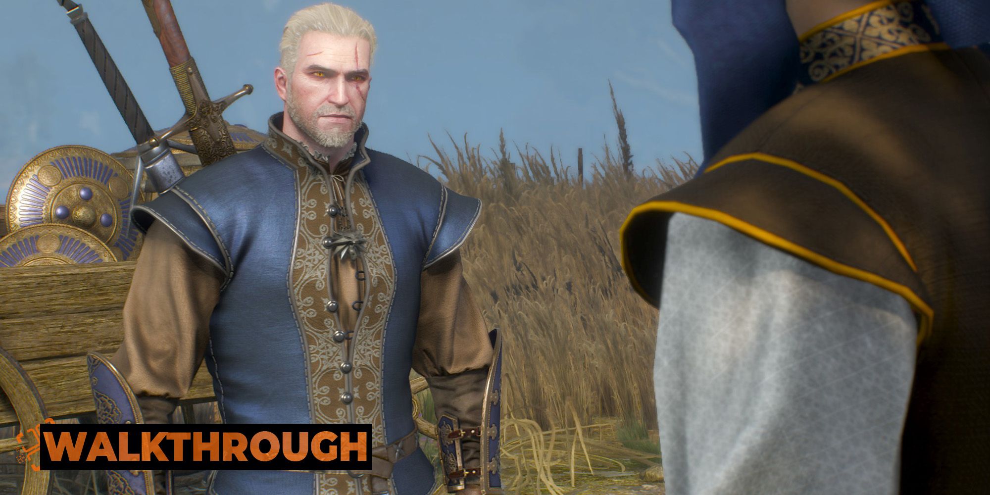 Geralt wears Ofieri silks as he talks to a merchant from that nation.