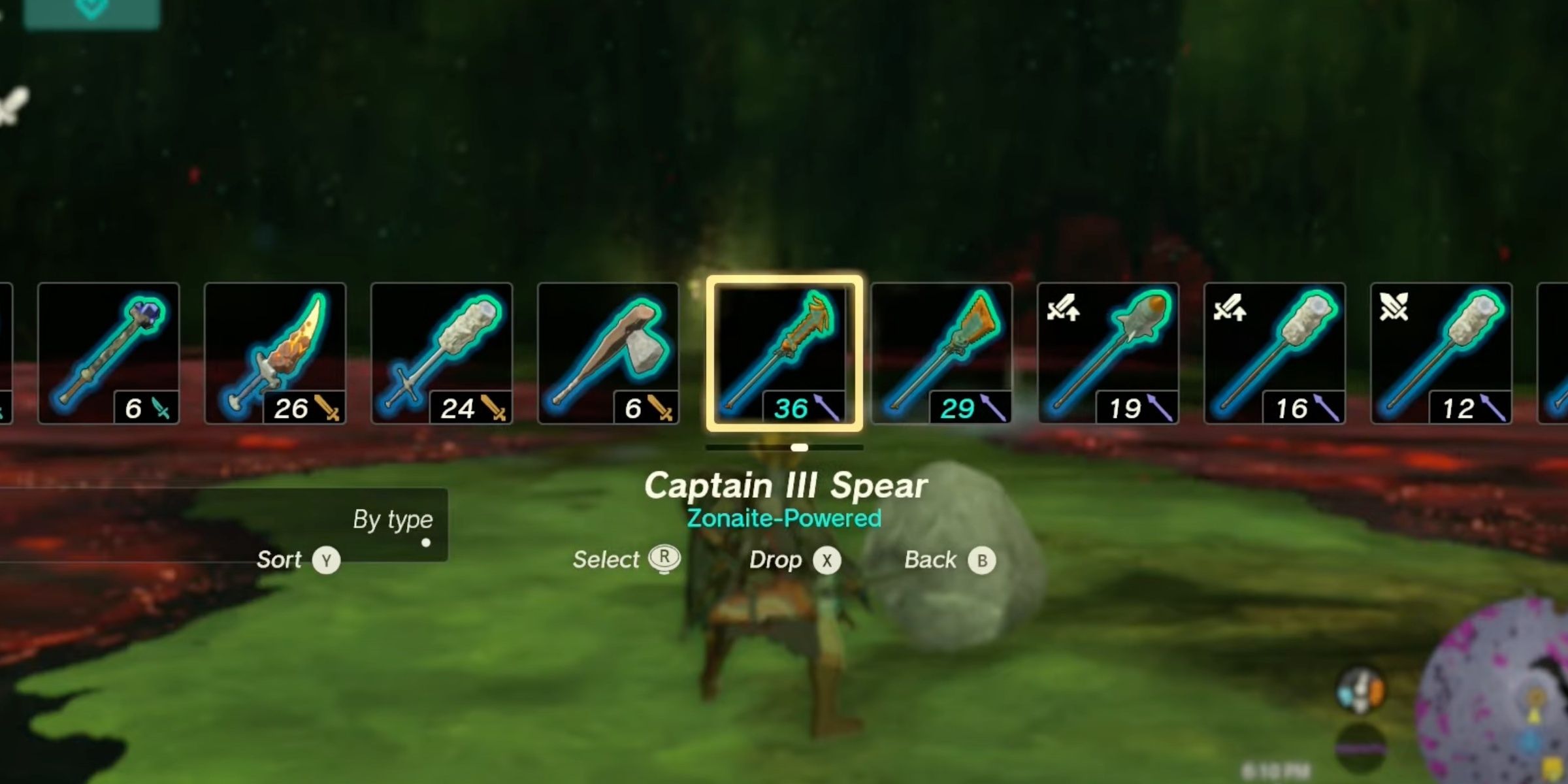 The Captain 3 Spear in the weapon selection list in The Legend Of Zelda: Tears Of The Kingdom.