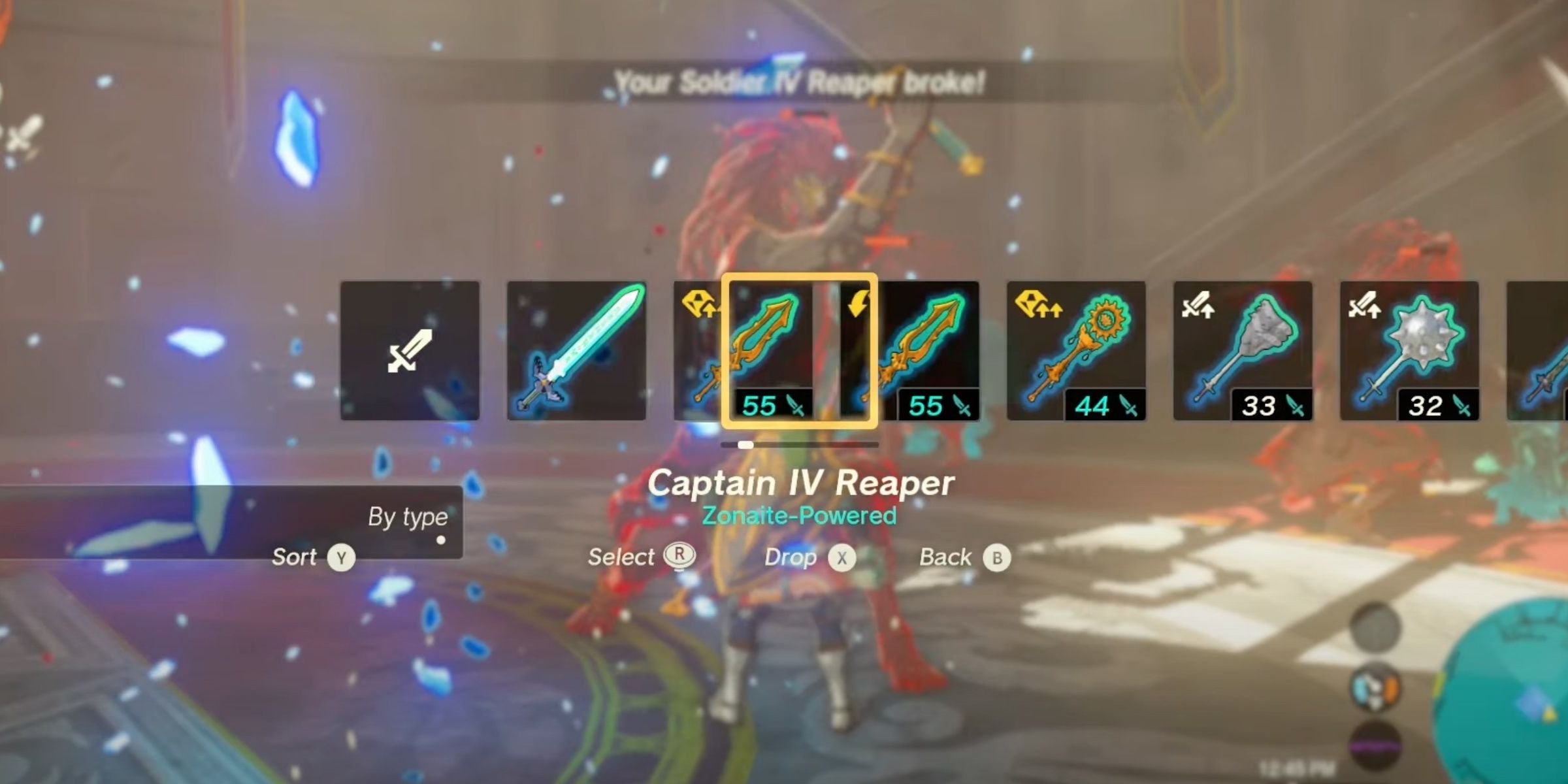 A Captain 4 Reaper in the weapon selection wheel in The Legend Of Zelda: Tears Of The Kingdom.