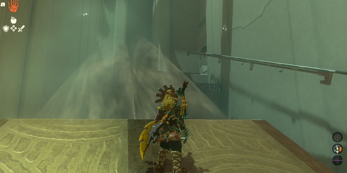 Link approaches the Mayamats Shrine Air Draft in Tears of the Kingdom