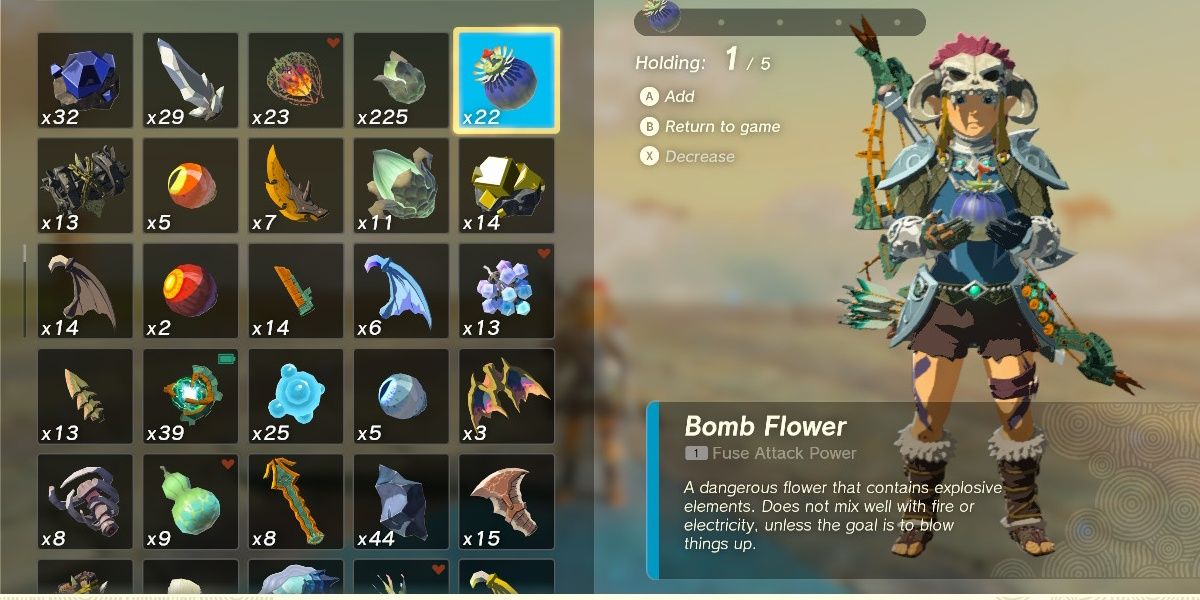 Link holds a Bomb Flower in The Legend of Zelda: Tears of the Kingdom