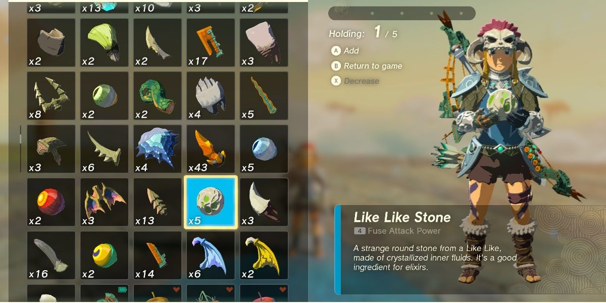 Link holds a Like Like Stone in The Legend of Zelda: Tears of the Kingdom.