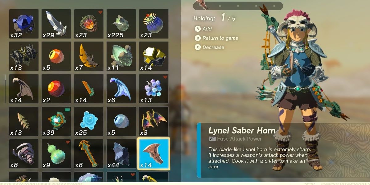 Link holds a Lynel Part in The Legend of Zelda: Tears of the Kingdom.