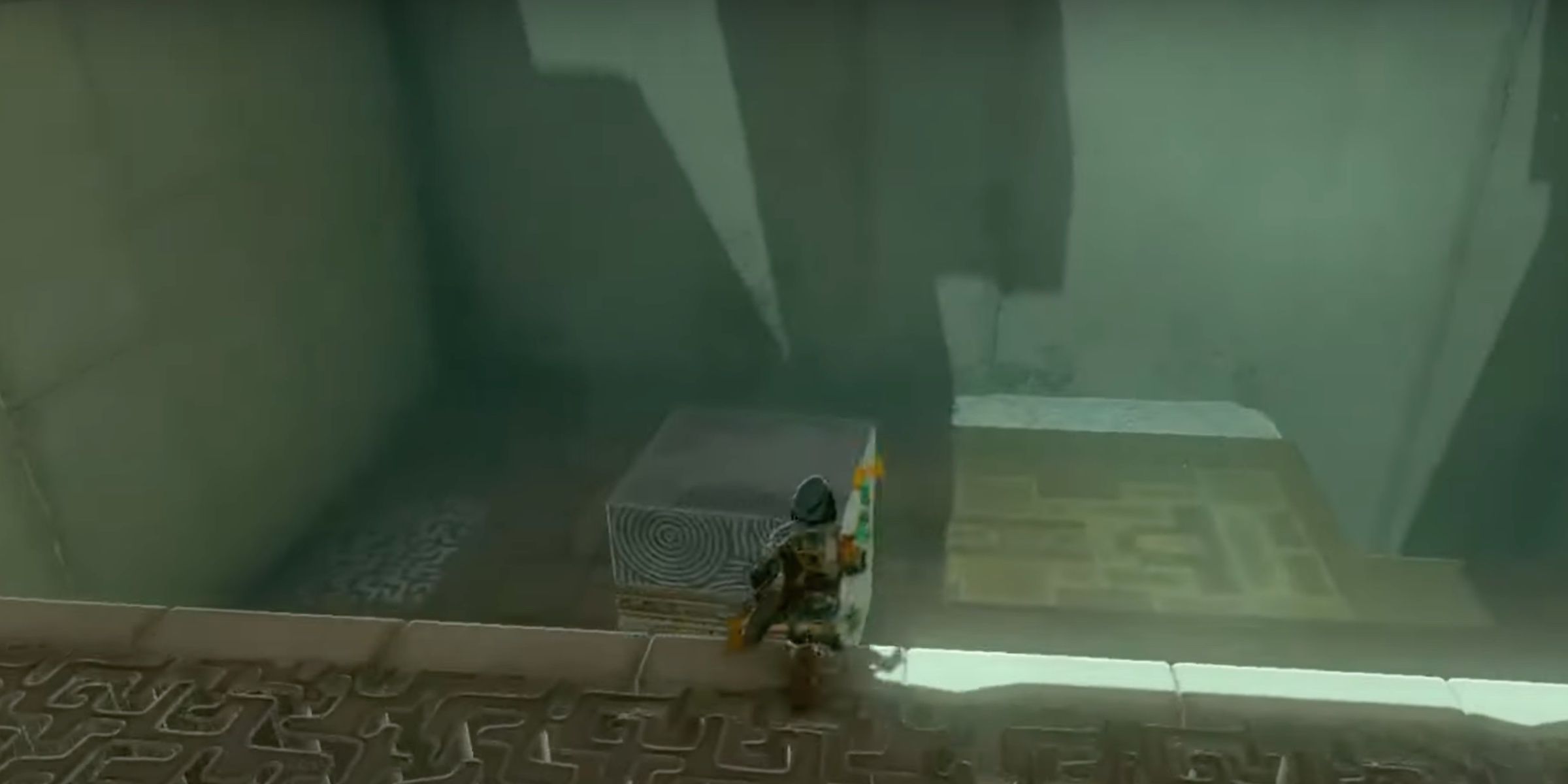 Link runs to the Tulakawak temple puzzle box from The Legend of Zelda: Tears of the Kingdom.
