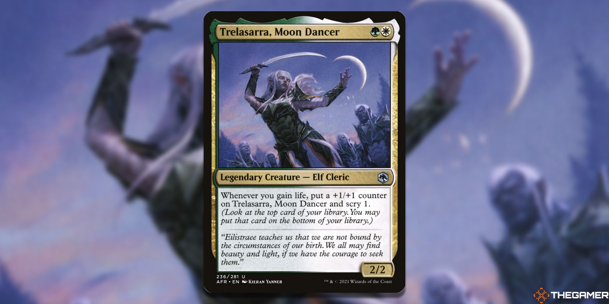 Image of the Trelasarra, Moon Dancer card in Magic: The Gathering, with art by Kieran Yanner