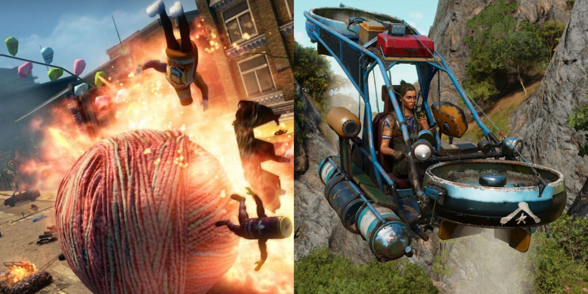 Unconventional Vehicles In Games Featured Split Image Saints Row and Far Cry 6