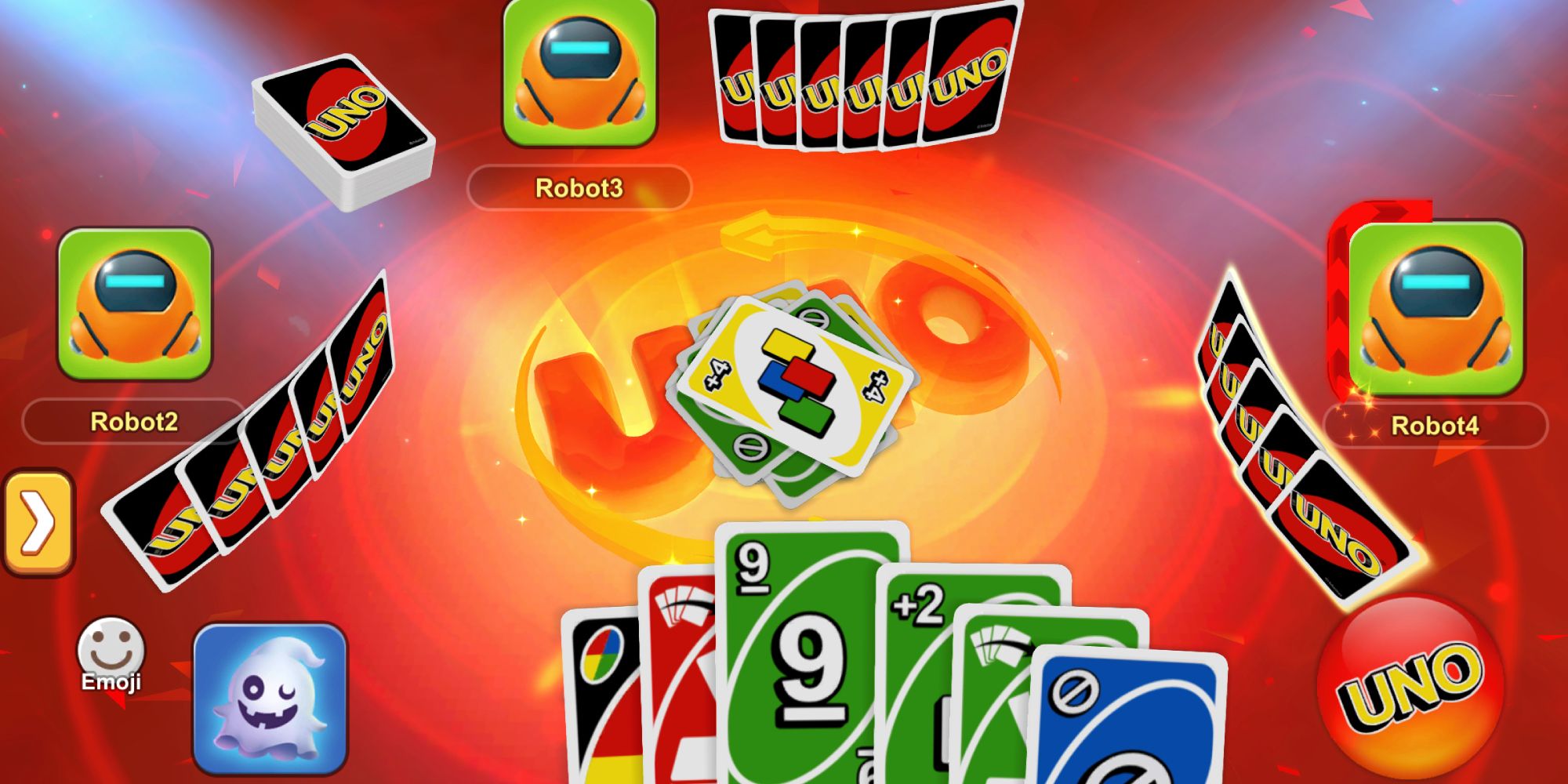UNO 4 Player card game with Player 4's turn