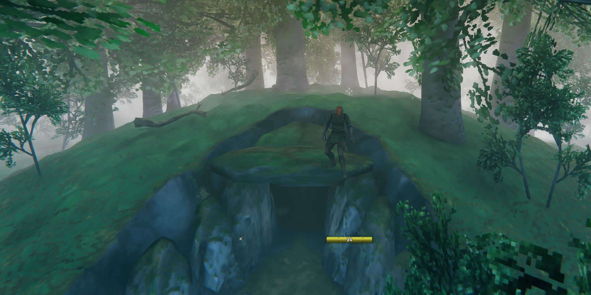 valheim player standing at a burial chamber in the meadows