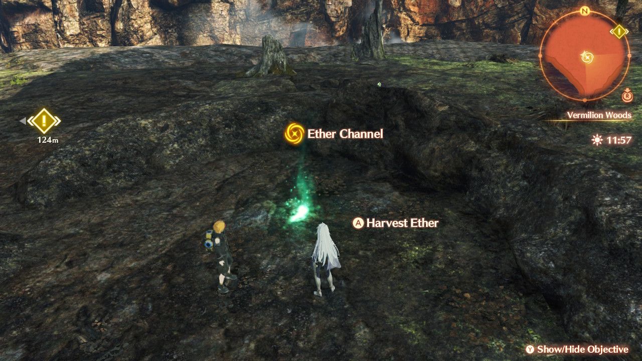 A and Nikol stand in front of an Ether Channel in Vermilion Woods in Xenoblade Chronicles 3: Future Redeemed.