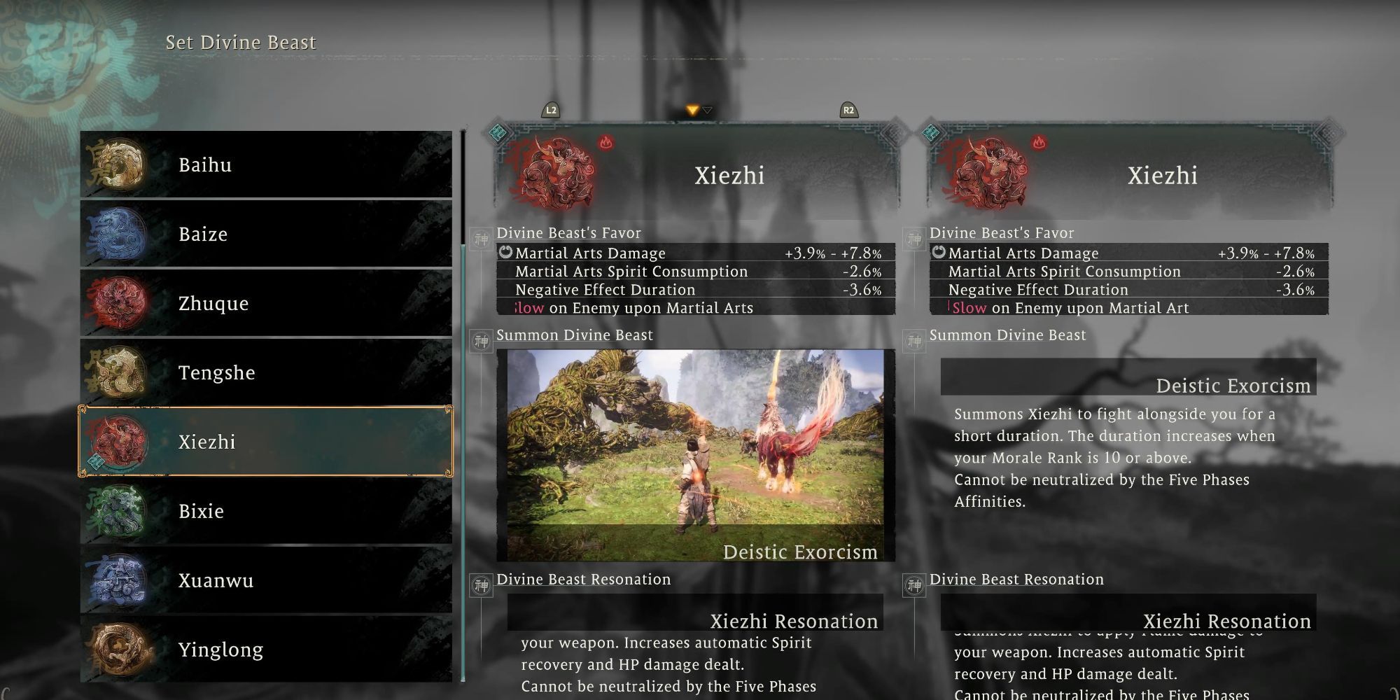 Wo Long: Fallen Dynasty - Divine Beast Xiezhi menu screen