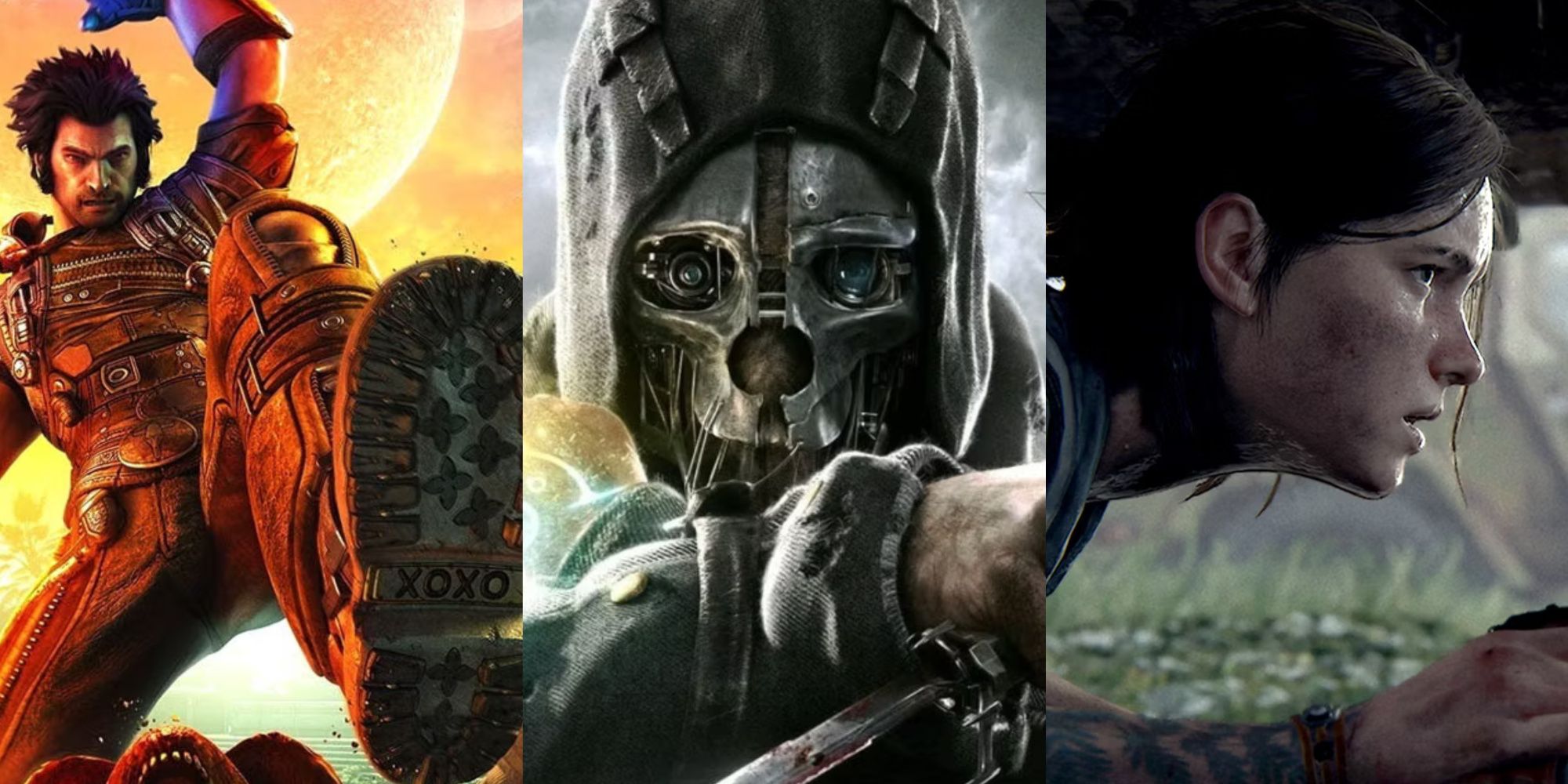 Split image of characters from various games, including bulletstorm, dishonored, and the last of us