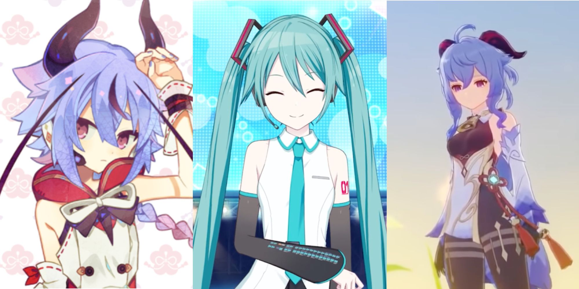 Meika Mikoto from Vocaloid 5, Hatsune Miku from Hatsune Miku: Colorful Stage, and Ganyu from Genshin Impact