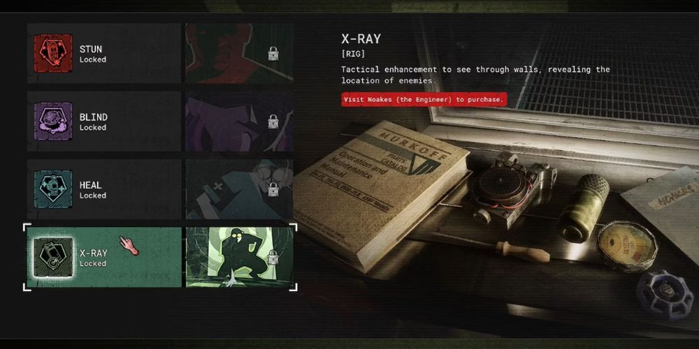 x-ray rig equipment menu in the outlast trials