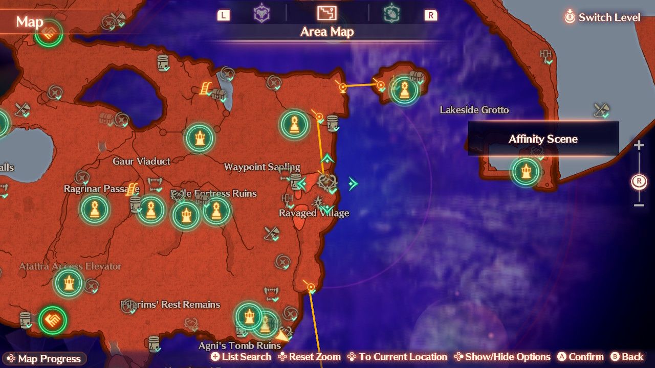 Map location for the Aurora Shelf affinity scene in Xenoblade Chronicles 3: Future Rydiamond.