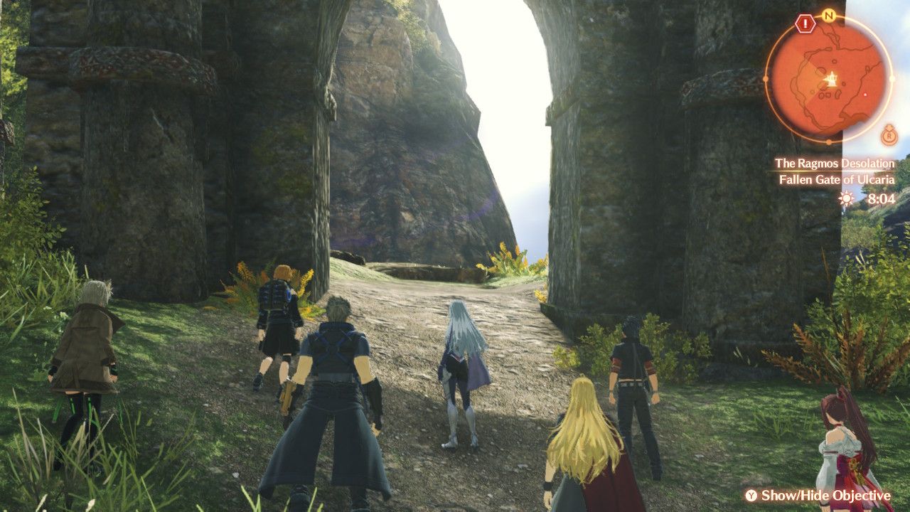 The location of the Fallen Gate of Ulcaria in the Ragmos Desolation in Xenoblade Chronicles 3: Future Redeemed.