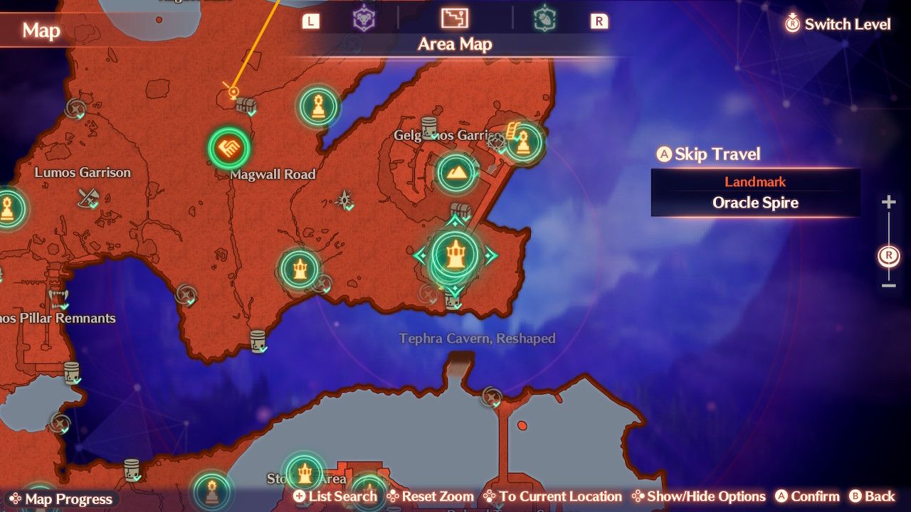 The map location of the Oracle Spire in the Ragmos Desolation in Xenoblade Chronicles 3: Future Redeemed.