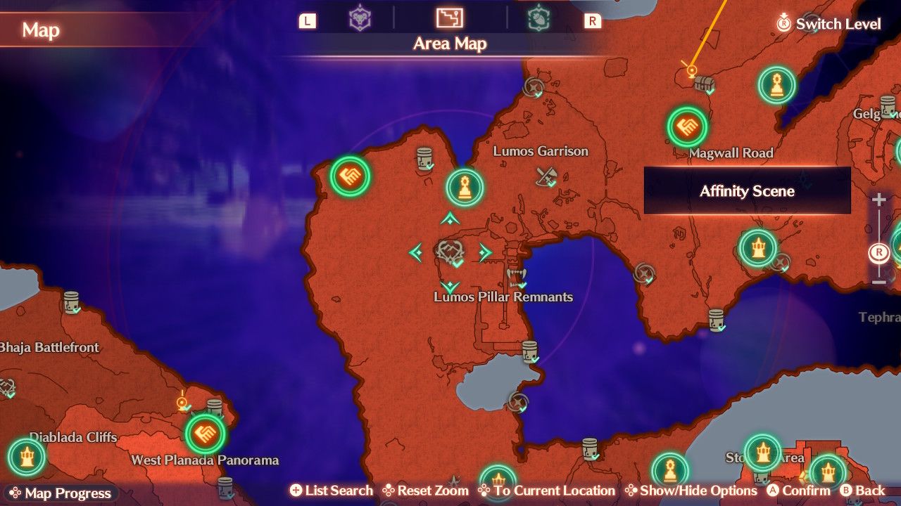 Map location for the Ragmoth Desolation affinity scene in Xenoblade Chronicles 3: Future Redeemed.