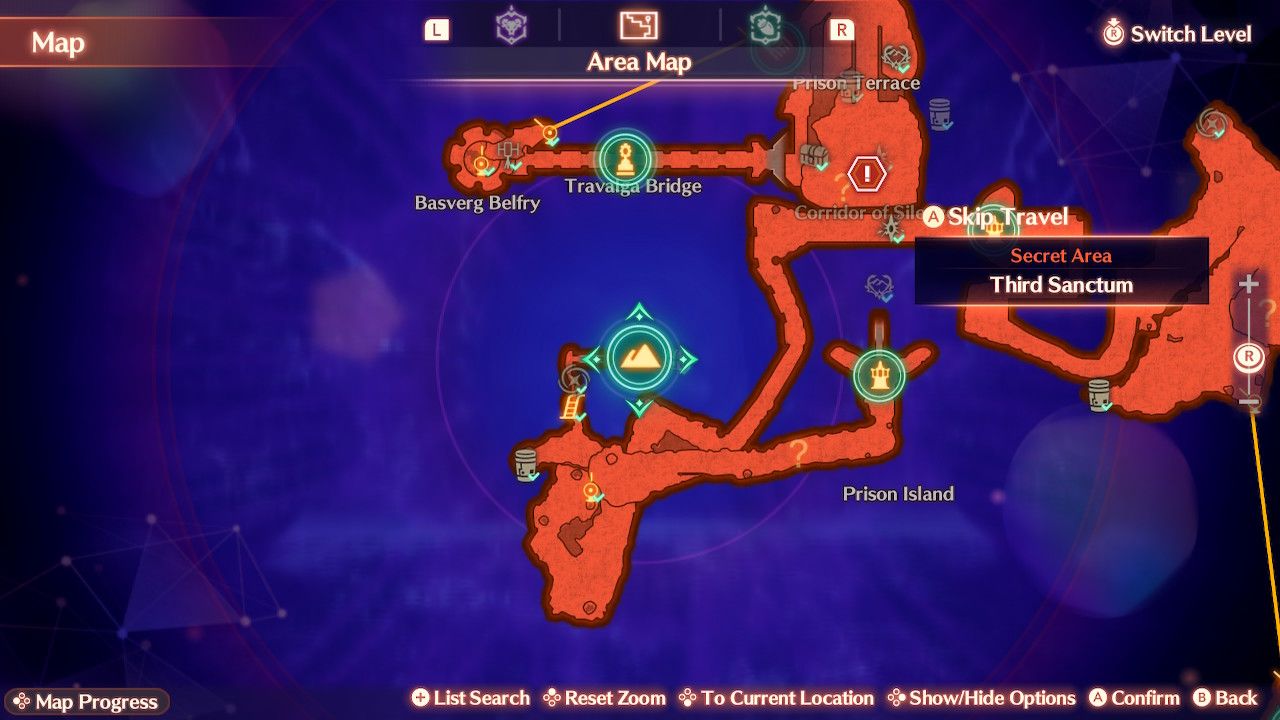 The map location of the Third Sanctum in the Black Mountains in Xenoblade Chronicles 3: Future Redeemed.