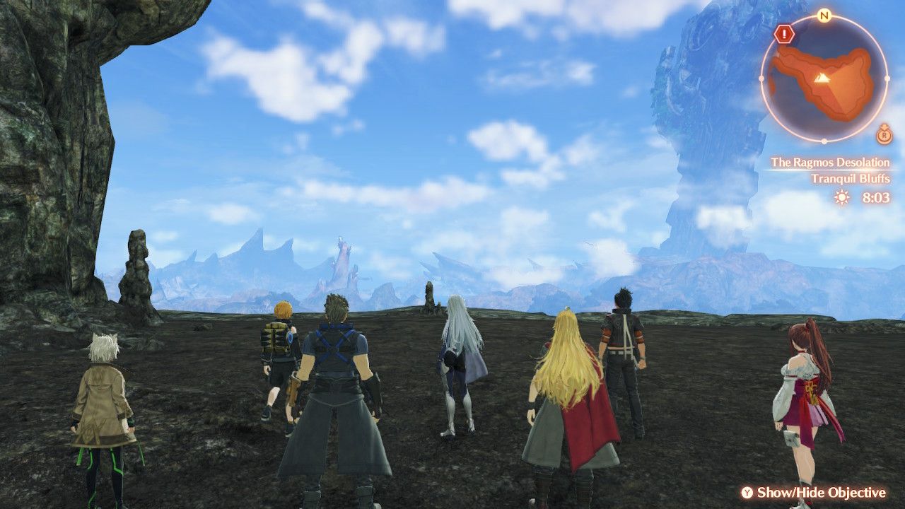 The location of the Tranquil Bluffs in the Ragmos Desolation in Xenoblade Chronicles 3: Future Redeemed.