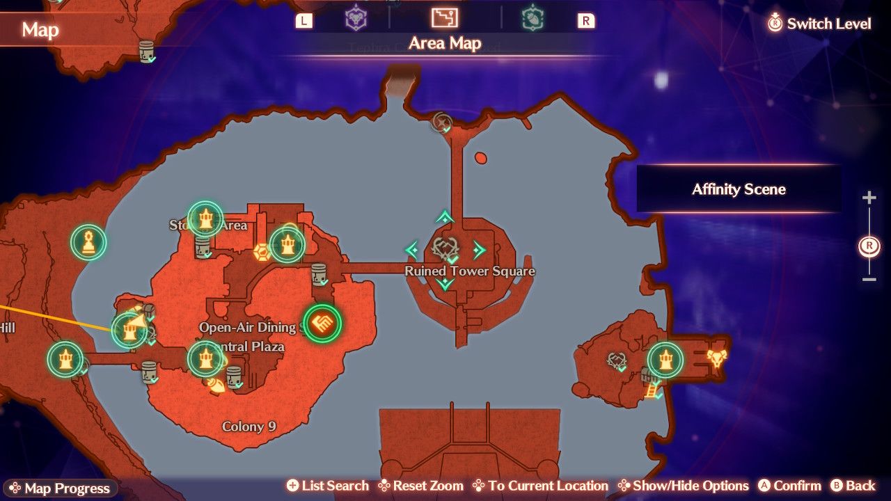 Map location for the Yesterdale affinity scene in Xenoblade Chronicles 3: Future Rydiamond.