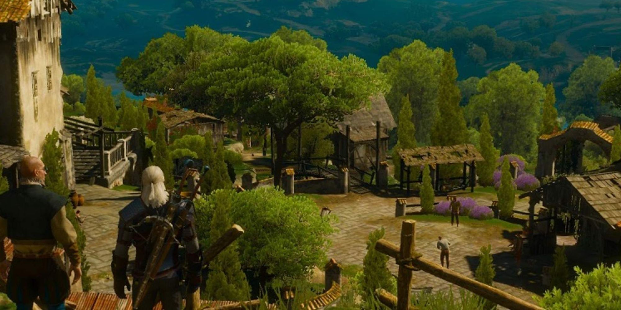 The Witcher 3: The Wild Hunt – Geralt steht vor dem Weinberg Corvo Bianco in Toussaint