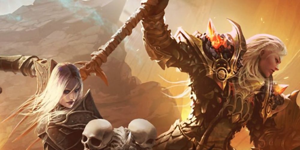 The nephalem fighting a horde of demons in Diablo 3 artwork