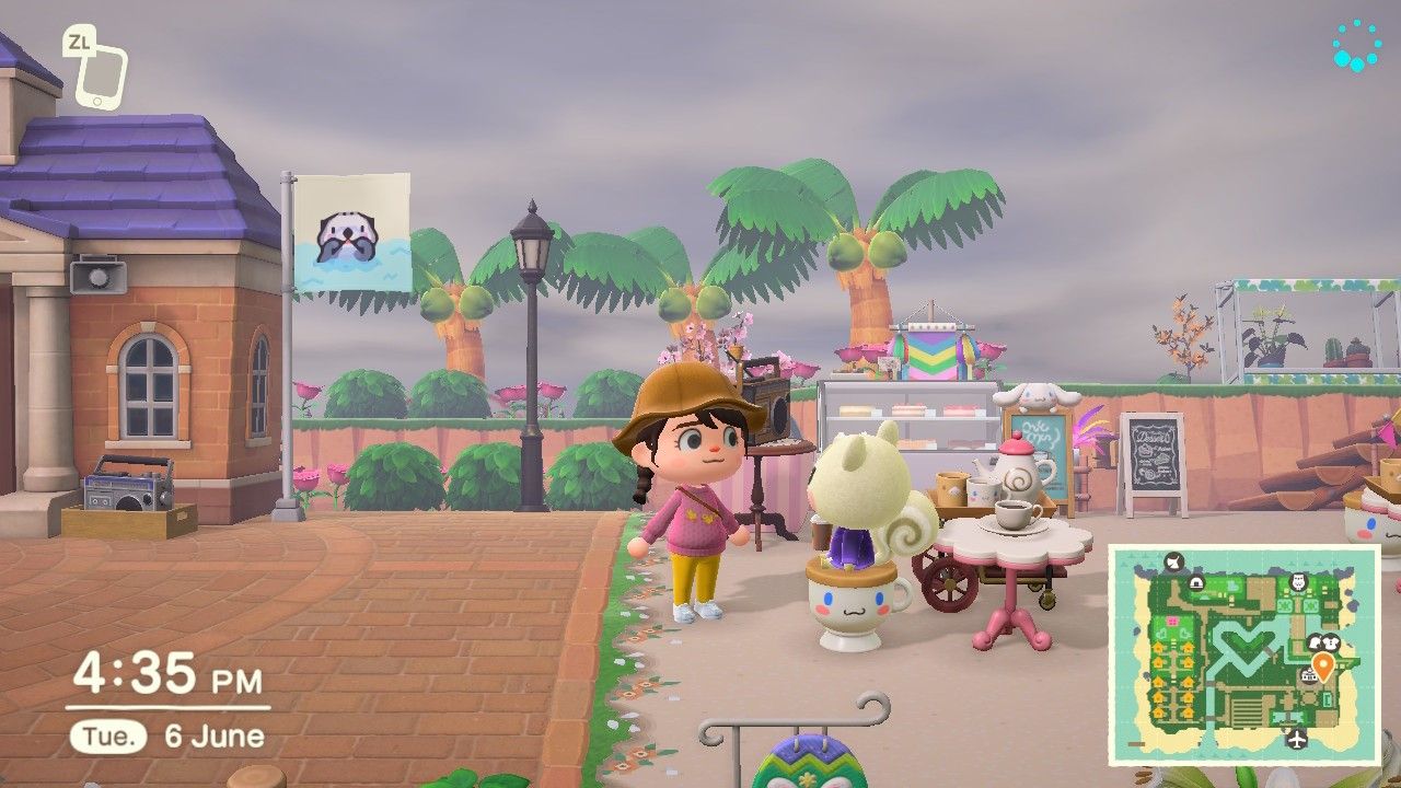 Animal Crossing New Horizons player next to Marshal sitting on a chair