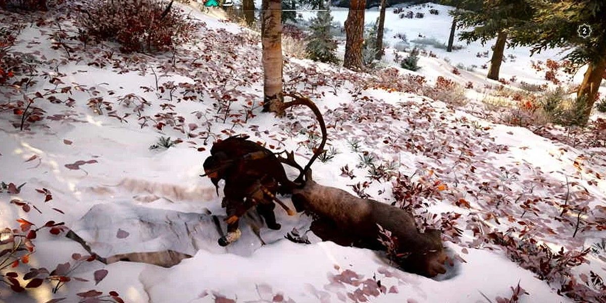 Assassins Creed Valhalla Deer slain on snowy hillside