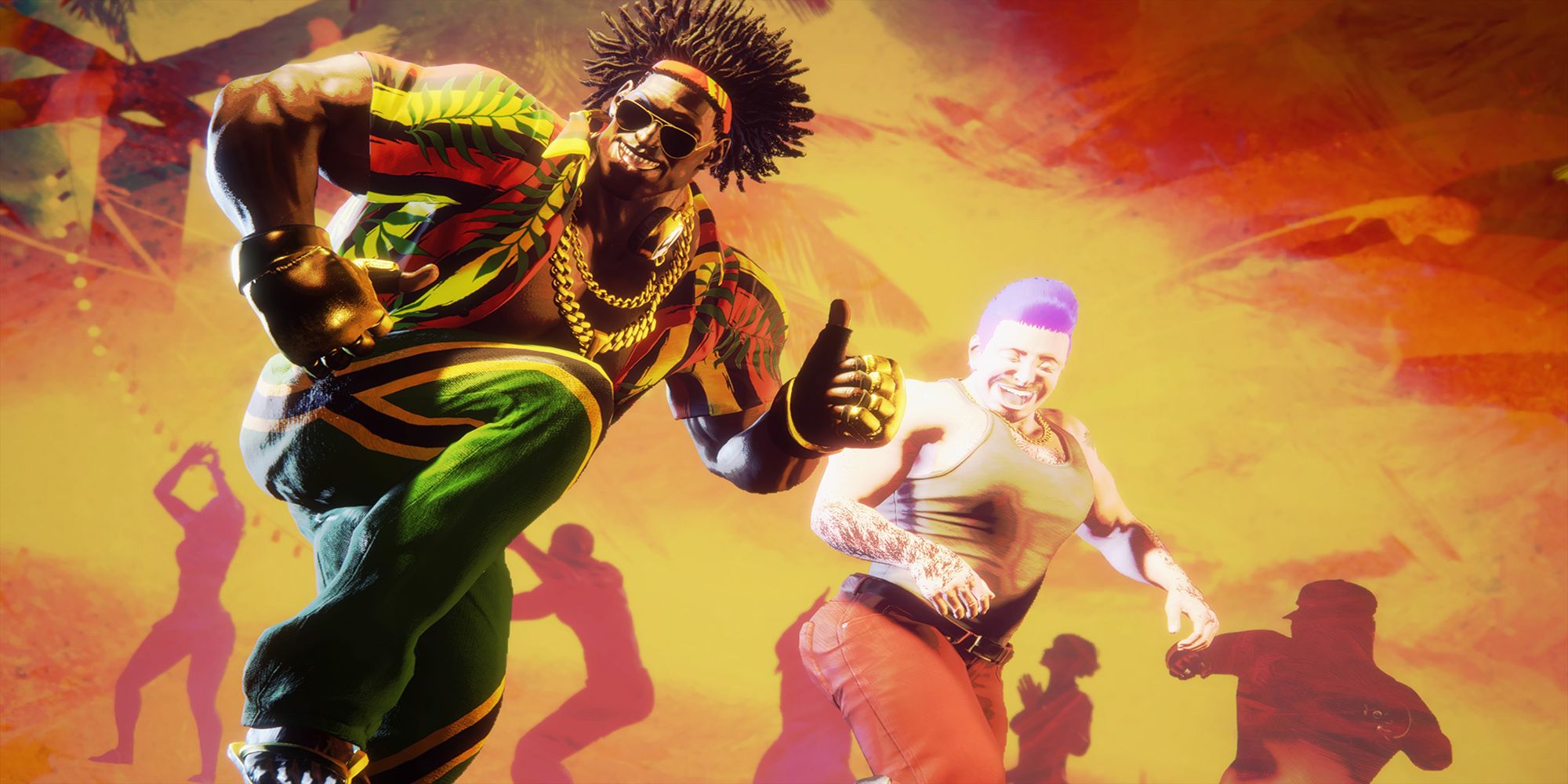 DeeJay and the avatar dance together on Bathers Beach in Street Fighter 6.
