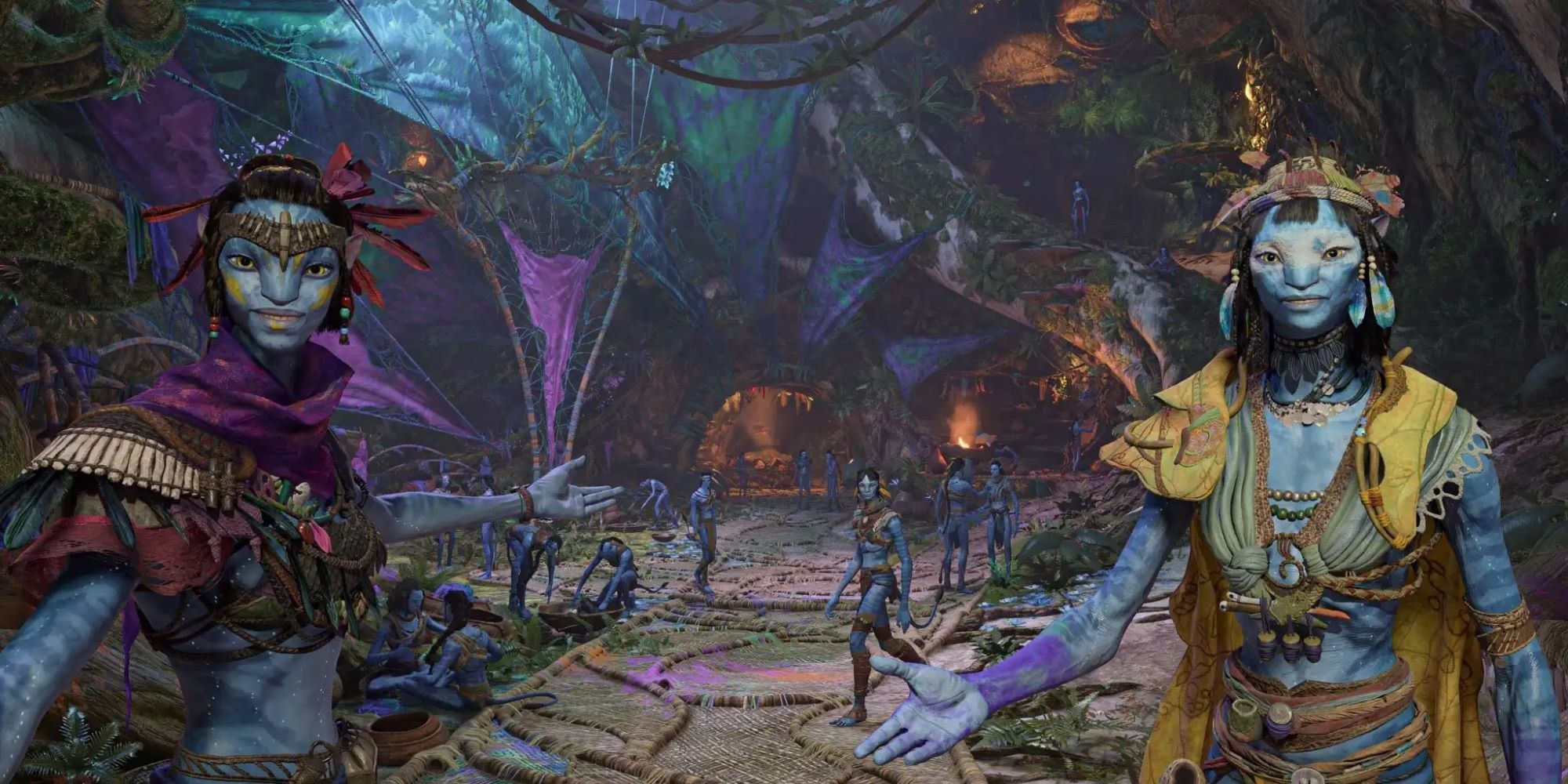 avatar-frontiers-of-pandora two navi welcoming you into a cave
