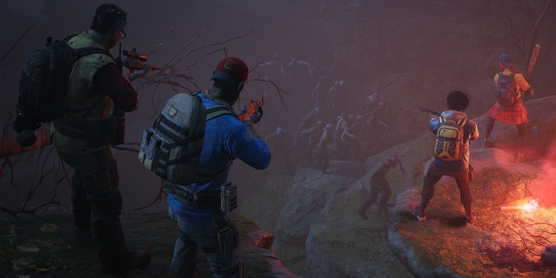 Image has 4 players fighting zombies