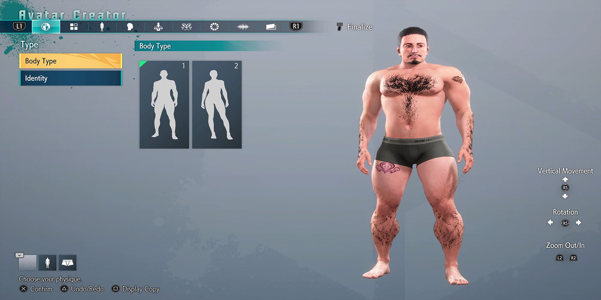 The Body Type Selection tool in Street Fighter 6's avatar creator.
