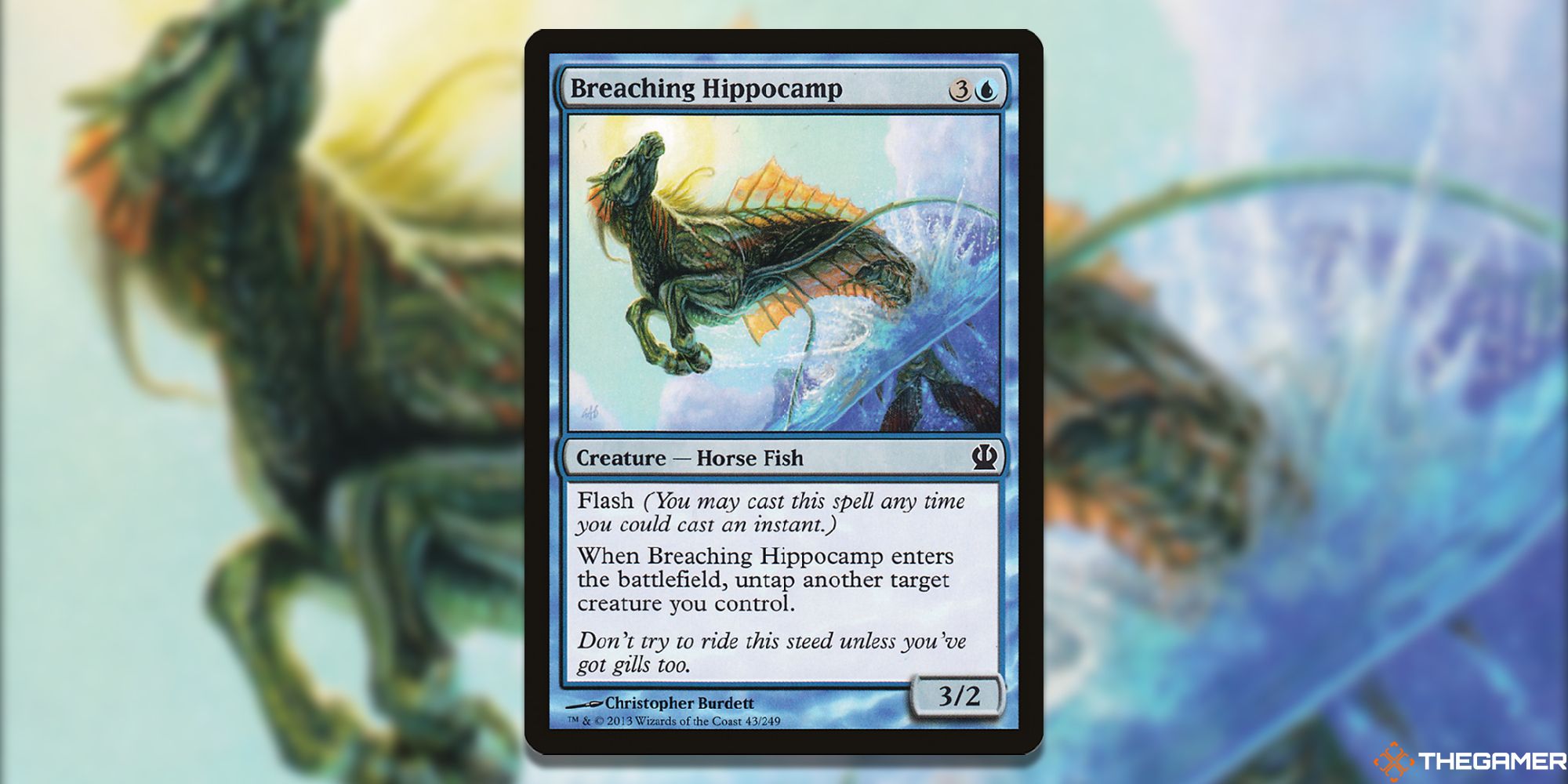 Image of the Breaching Hippocamp card in Magic: The Gathering, with artwork by Christopher Burdett