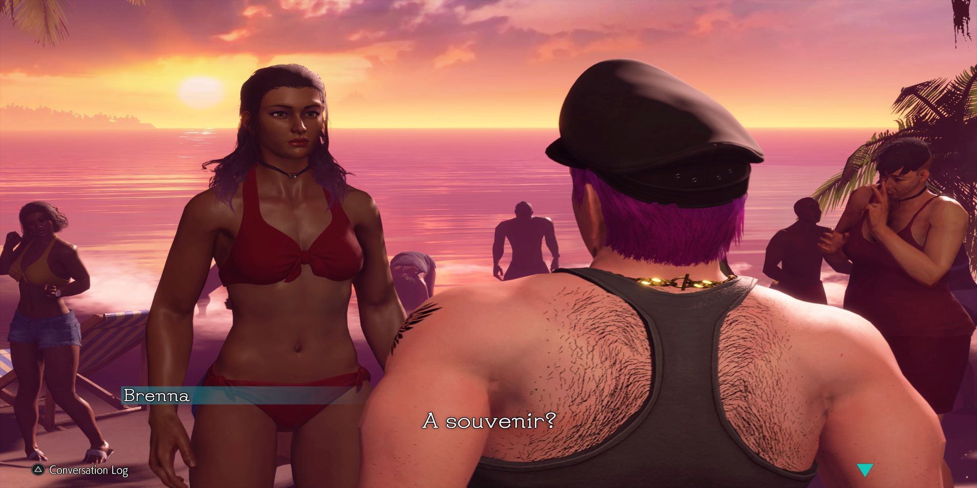 Avatar talking to Brenna at Bathers Beach in Street Fighter 6.