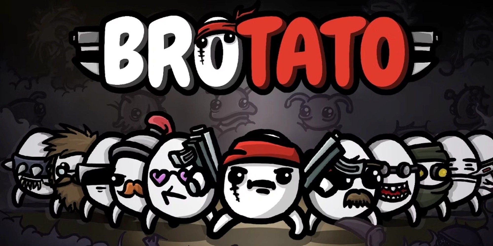 Brotato title screen showing Brotato's various forms