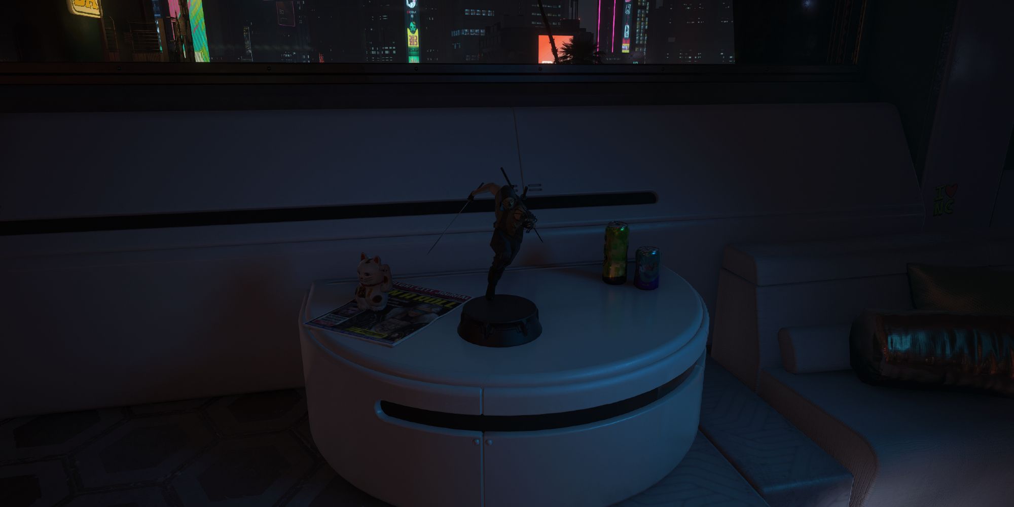 Yellow Jacket Warrior Statue in V's Apartment in Cyberpunk 2077