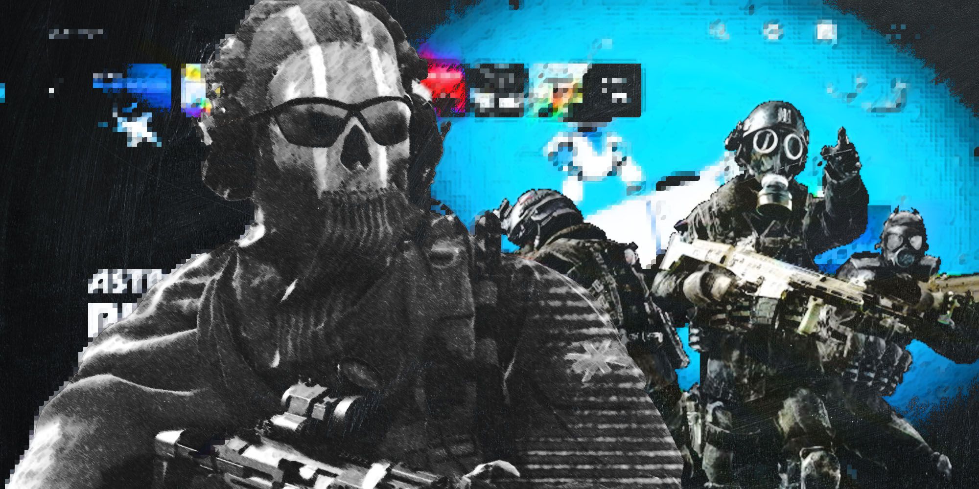 Call of Duty soldiers in front of a pixelated PlayStation 5 home screen