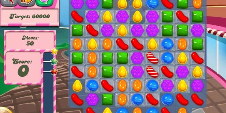 A board in Candy Crush with regular and striped candy