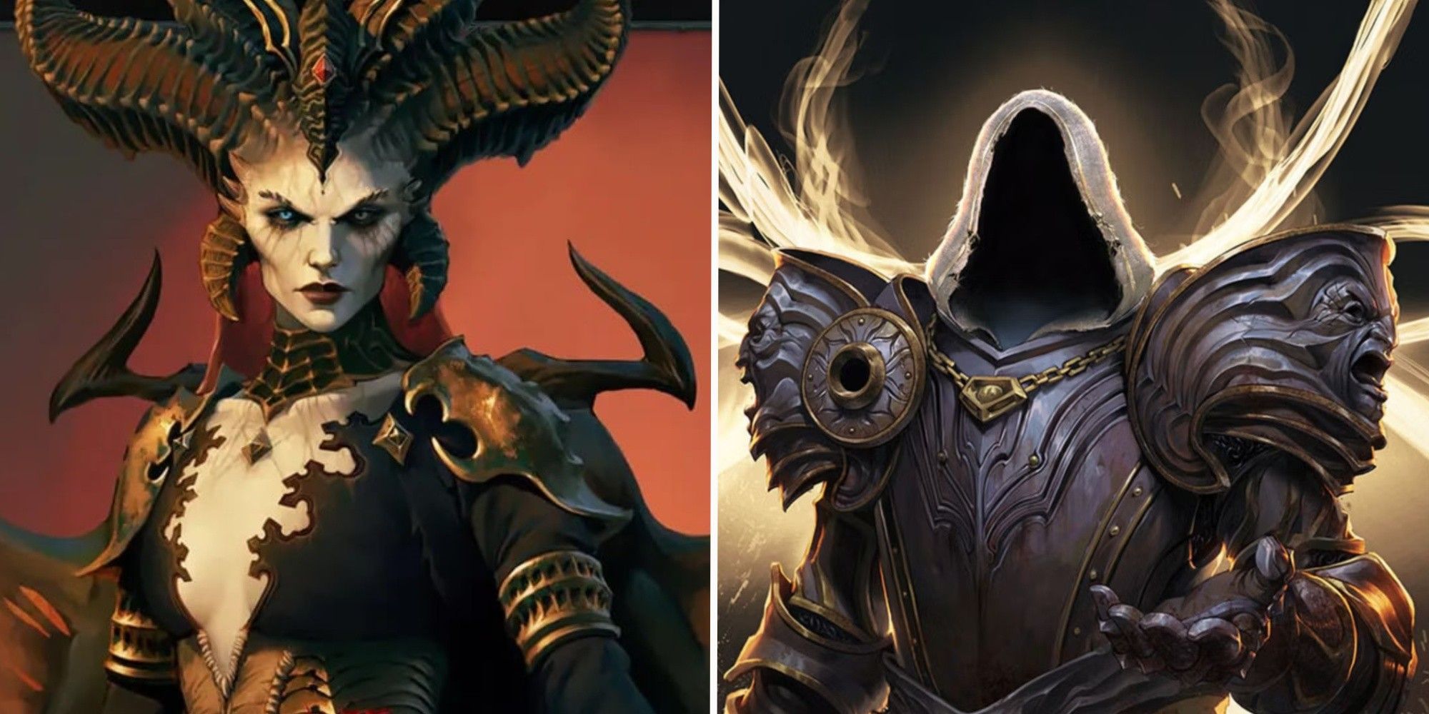 Lilith and Inarius both posing in Diablo 4 artwork