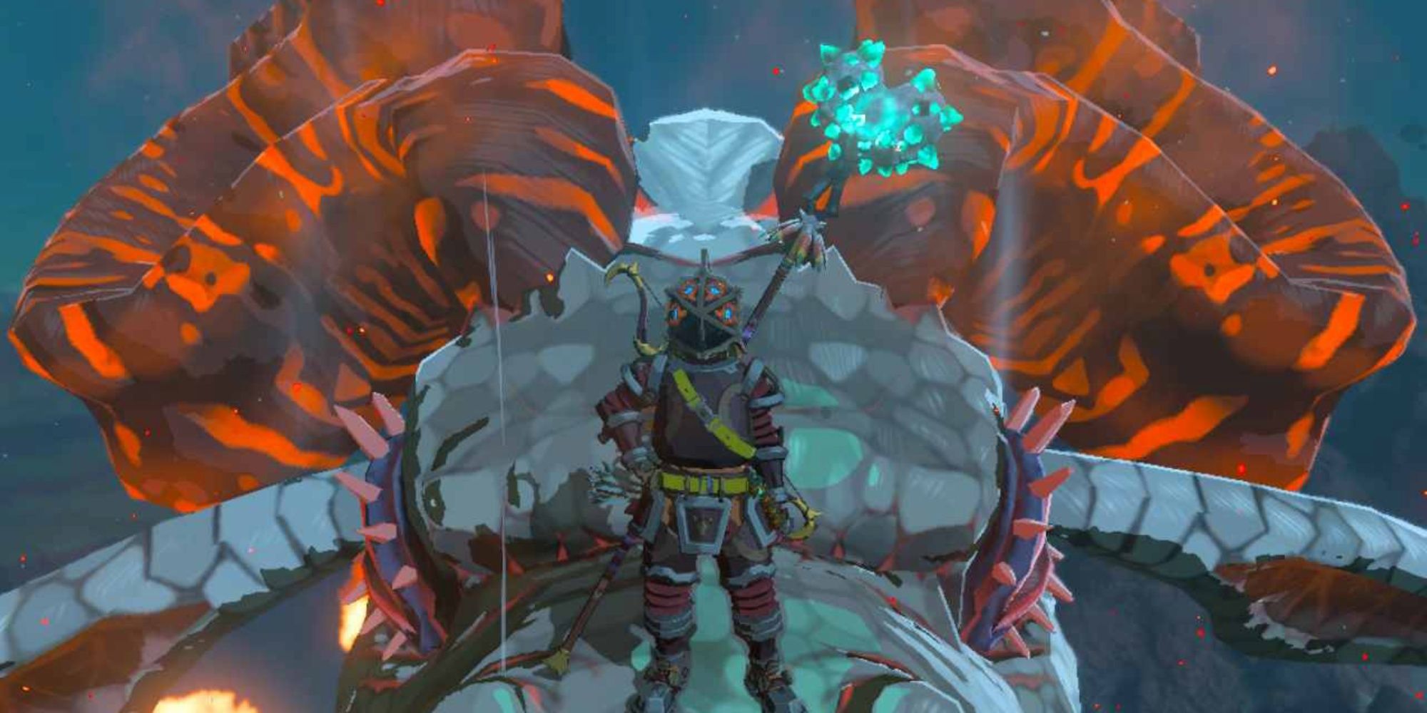Link In Vah Rudania Helm Stands On Dinraal's Head And Takes Selfie